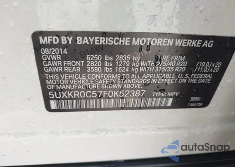 2015 BMW X5 xDrive35I z USA, uszkodzony, nr VIN 5UXKR0C57F0K52387